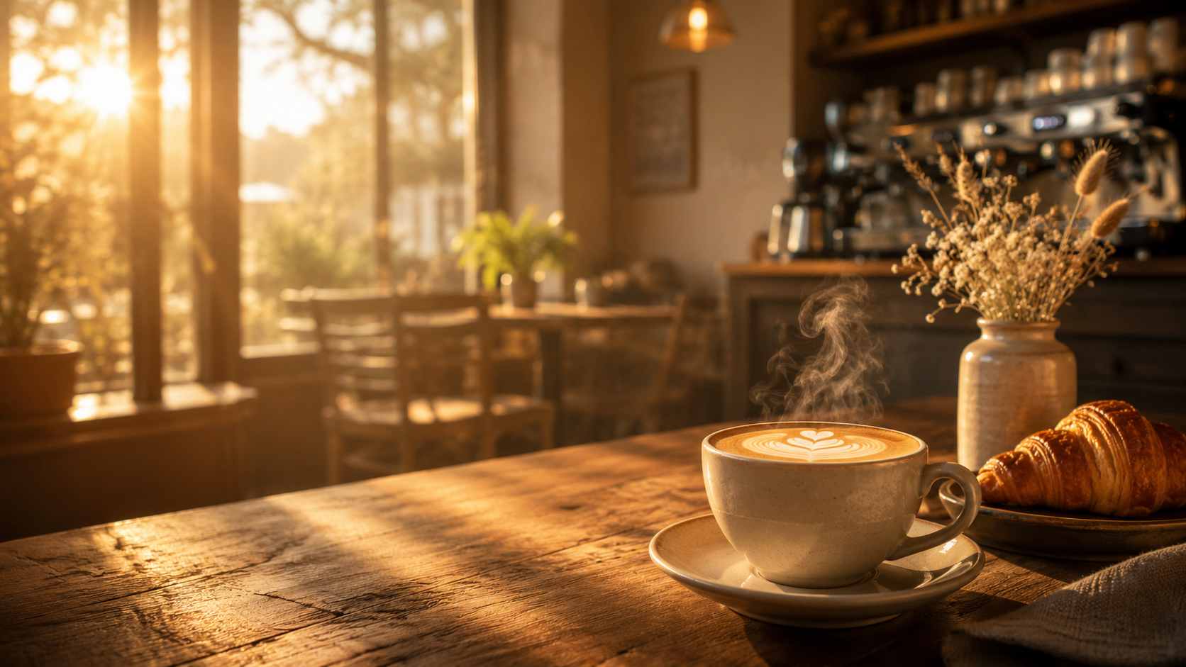 Velour Café bathed in warm morning light